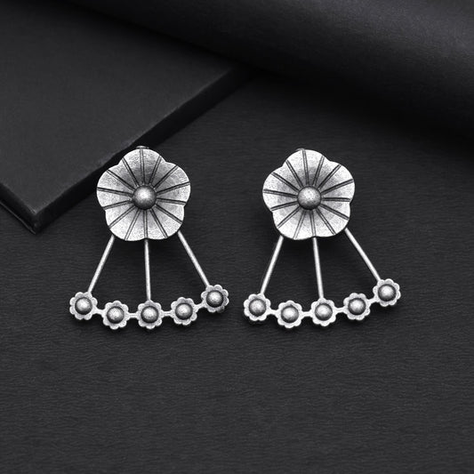 Handmade Silver Color Oxidised Stud Dangler Boho Chic Fashion Earrings