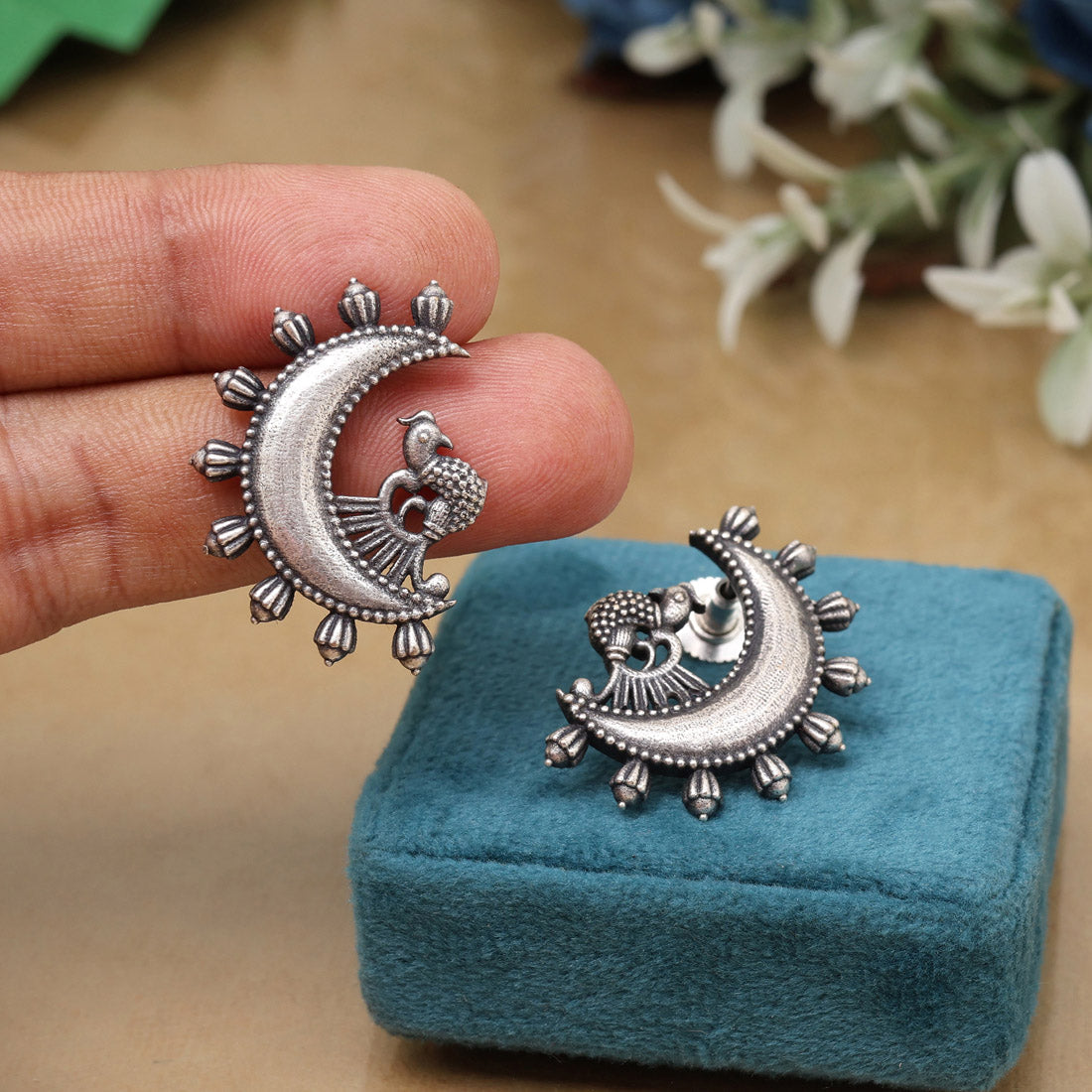 Tribal Inspired Silver Color Oxidised Long Chain Drop Fashion Earrings
