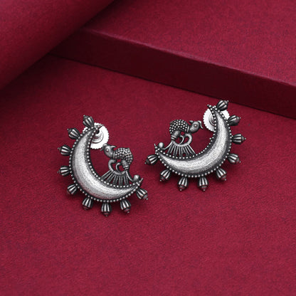 Tribal Inspired Silver Color Oxidised Long Chain Drop Fashion Earrings