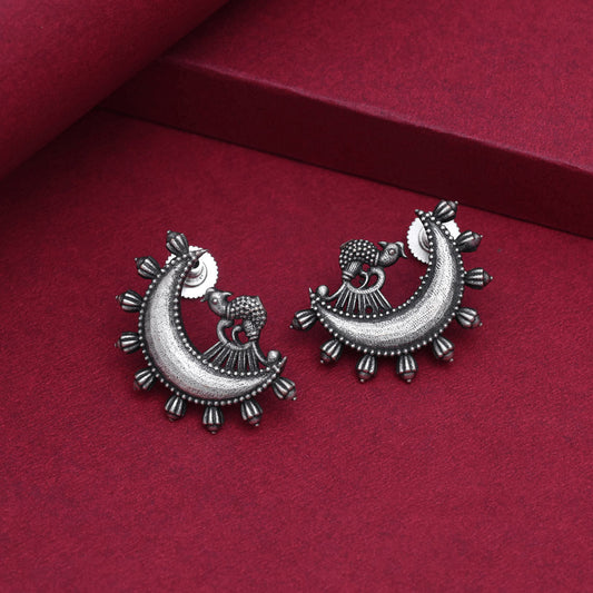 Tribal Inspired Silver Color Oxidised Long Chain Drop Fashion Earrings
