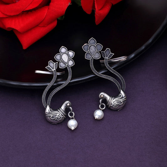 Classic Kaanphool Style Ear Cuff Silver Color Oxidised Fashion Earrings