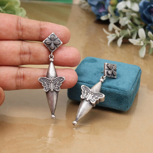 Silver Color Oxidised Detailed Handcrafted Look Women’S Fashion Earrings