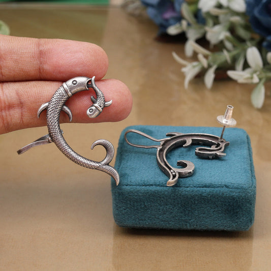 Unique Silver Color Oxidised Kaanphool Ear Cuff Wedding Fashion Earrings