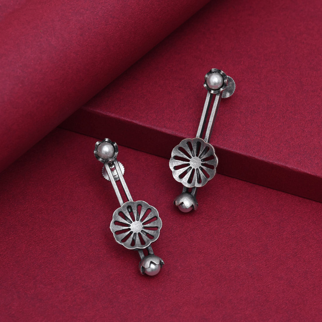 Lightweight Silver Color Oxidised Party Wear Traditional Fashion Earrings