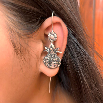 Heritage Silver Color Oxidised Antique Work Inspired Festive Fashion Earrings