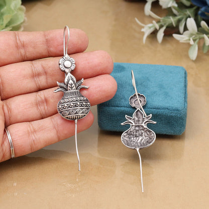 Heritage Silver Color Oxidised Antique Work Inspired Festive Fashion Earrings