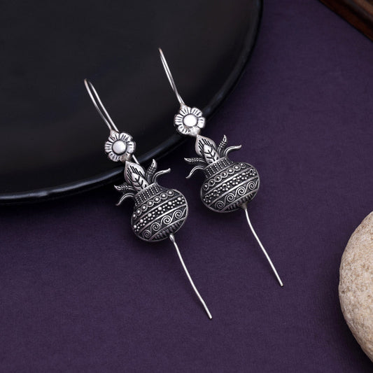 Heritage Silver Color Oxidised Antique Work Inspired Festive Fashion Earrings