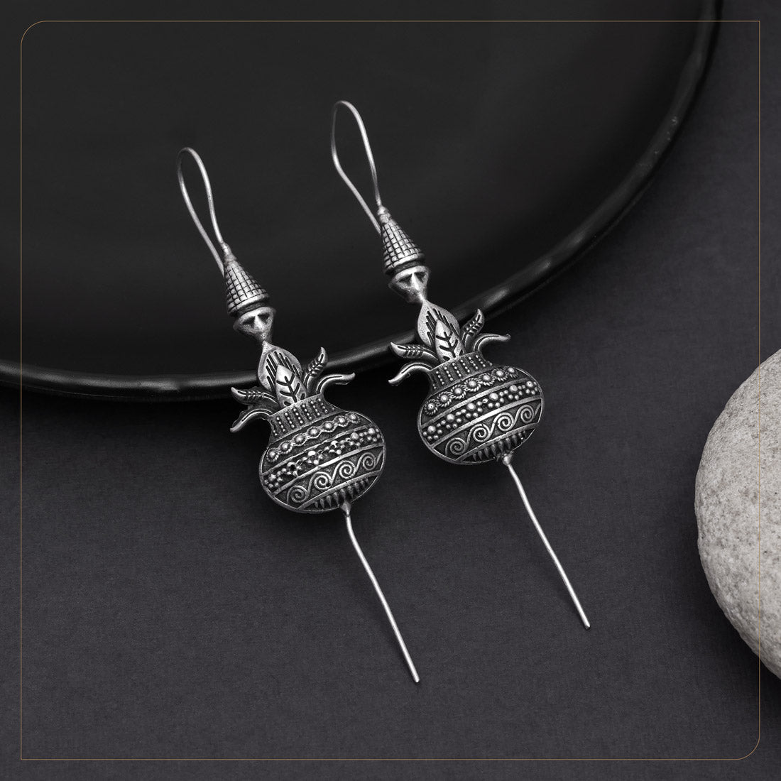 Ethnic Art Style Silver Color Oxidised Designer Ear Cuff Fashion Earrings