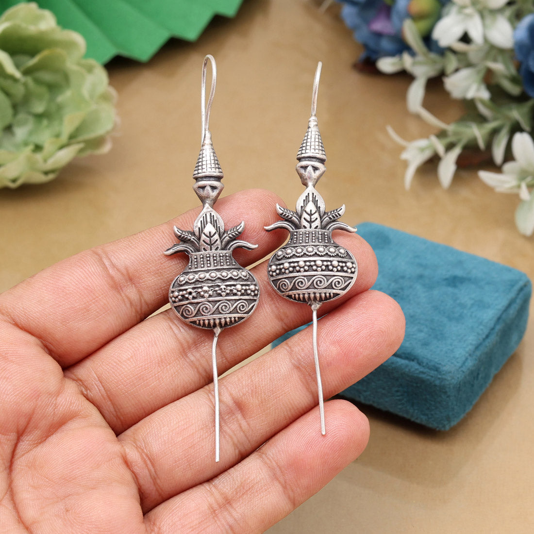 Ethnic Art Style Silver Color Oxidised Designer Ear Cuff Fashion Earrings