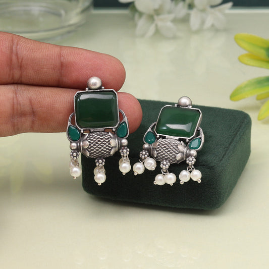 Radiant Green Color Oxidised Earrings With A Contemporary Ethnic Touch