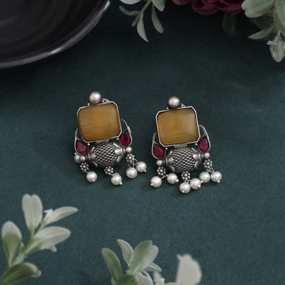 Graceful Mustard Yellow Color Oxidised Earrings For Festive Occasions