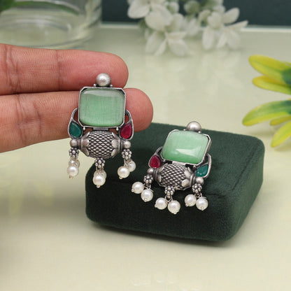 Trendy Pista Green Color Oxidised Earrings For Daily Ethnic Style