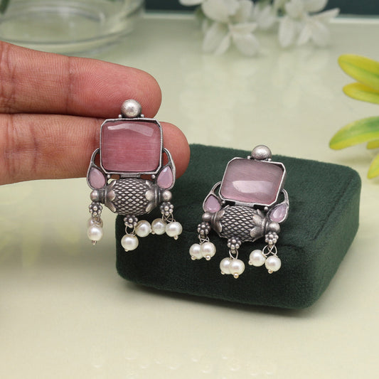 Elegant Pink Color Oxidised Earrings For A Traditional Ethnic Look