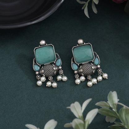 Rama Green Color Oxidised Earrings For A Vibrant Festive Statement