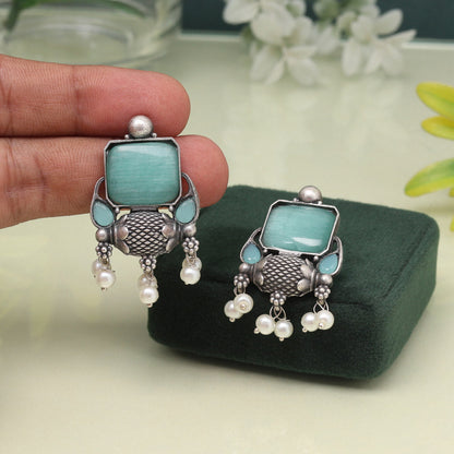 Rama Green Color Oxidised Earrings For A Vibrant Festive Statement