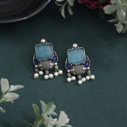 Sky Blue Color Oxidised Earrings For A Bright And Cheerful Look