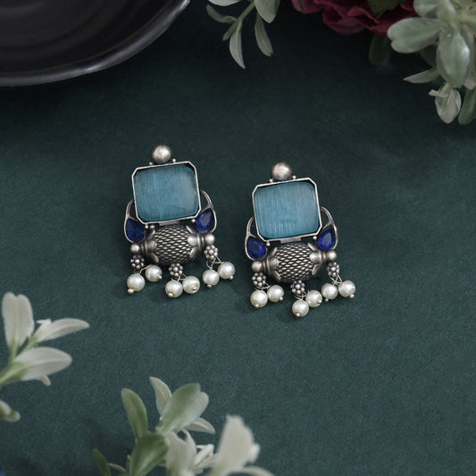 Sky Blue Color Oxidised Earrings For A Bright And Cheerful Look