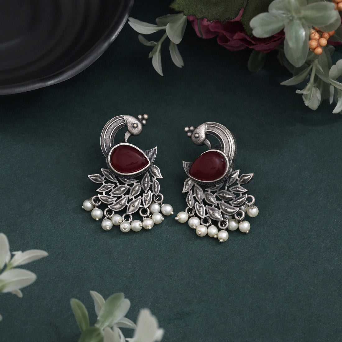 Bold Maroon Color Oxidised Earrings With Stunning Traditional Appeal