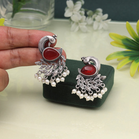 Bold Maroon Color Oxidised Earrings With Stunning Traditional Appeal
