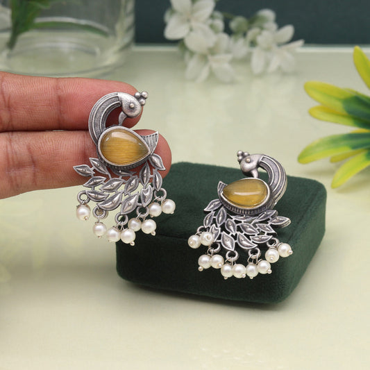 Bright Mustard Yellow Color Oxidised Earrings For Chic Ethnic Fashion