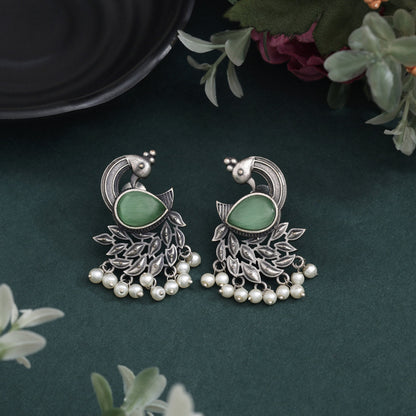 Pista Green Color Oxidised Earrings In Bold And Artistic Finish