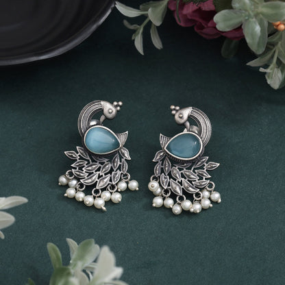 Delicate Sky Blue Color Oxidised Earrings With A Soothing Tone