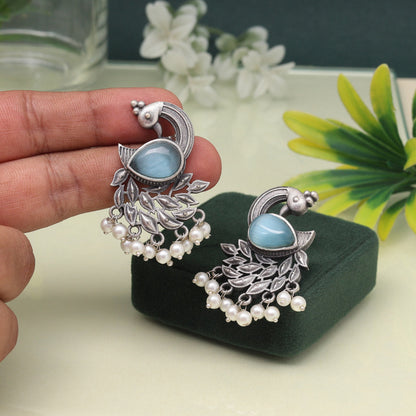 Delicate Sky Blue Color Oxidised Earrings With A Soothing Tone
