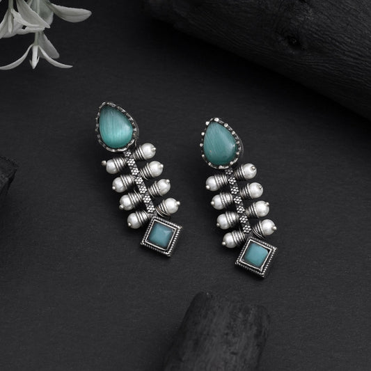 Light Green Color Oxidised Earrings With Antique Finish For Women