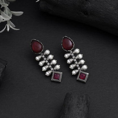 Beautiful Maroon Color Oxidised Earrings Crafted For Ethnic Elegance
