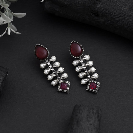 Beautiful Maroon Color Oxidised Earrings Crafted For Ethnic Elegance
