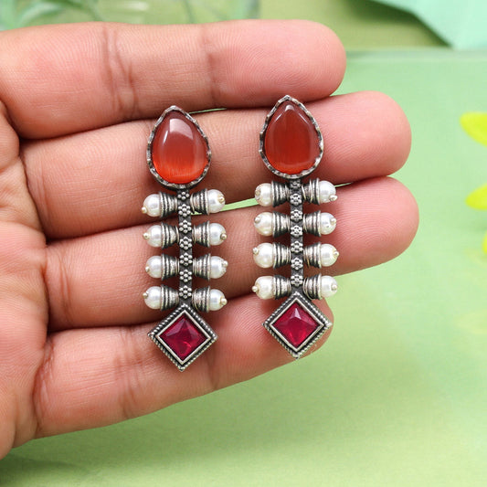 Vibrant Orange Color Oxidised Earrings Perfect For Festive Occasions