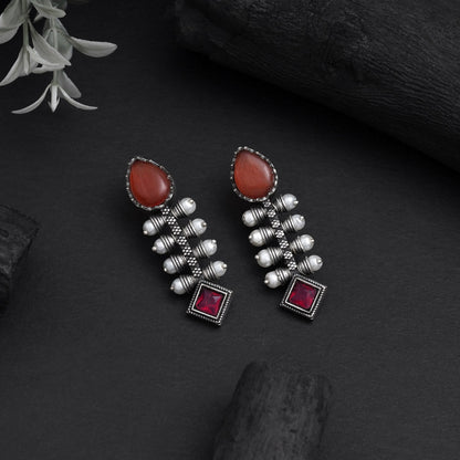 Vibrant Orange Color Oxidised Earrings Perfect For Festive Occasions