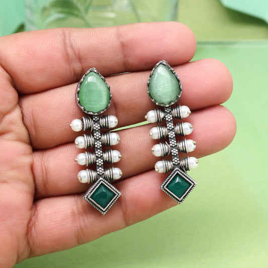 Trendy Pista Green Color Oxidised Earrings For Wedding And Events