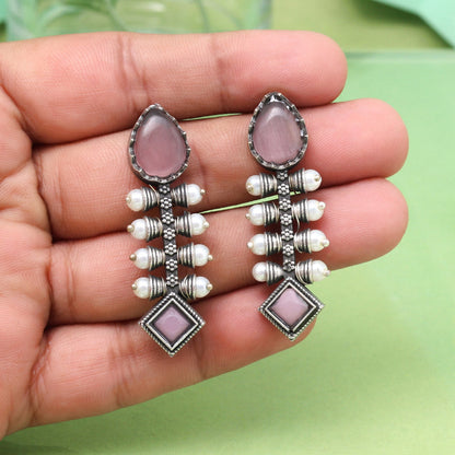 Elegant Pink Color Oxidised Earrings For Traditional And Modern Looks