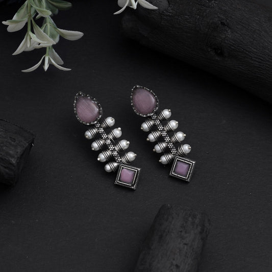 Elegant Pink Color Oxidised Earrings For Traditional And Modern Looks