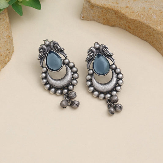 Classic Blue Color Oxidised Earrings With Fusion Fashion Detailing