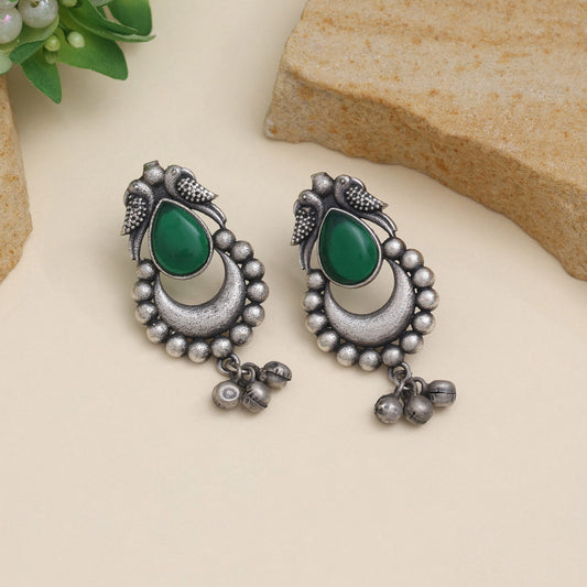 Bold Green Color Oxidised Earrings With Traditional Indian Design