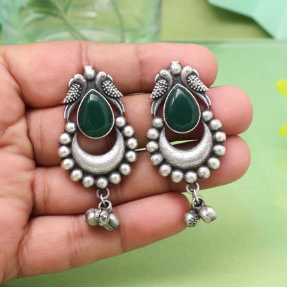 Bold Green Color Oxidised Earrings With Traditional Indian Design