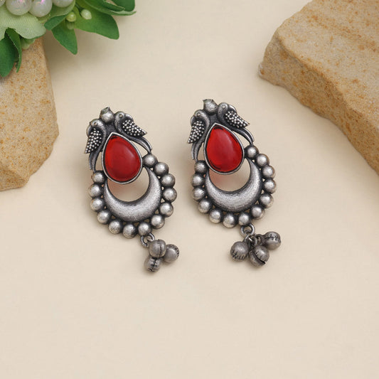 Maroon Color Oxidised Earrings Ideal For Bridal Or Casual Outfits