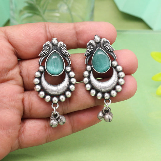 Rama Green Color Oxidised Earrings For Graceful And Chic Styling