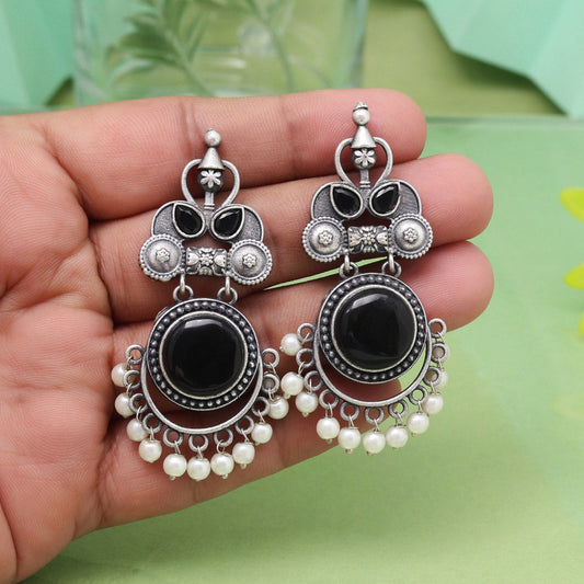 Bold Black Color Oxidised Earrings With Tribal Indian Design Motif