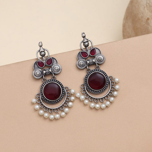 Deep Maroon Color Oxidised Earrings For Lehenga And Saree Styles