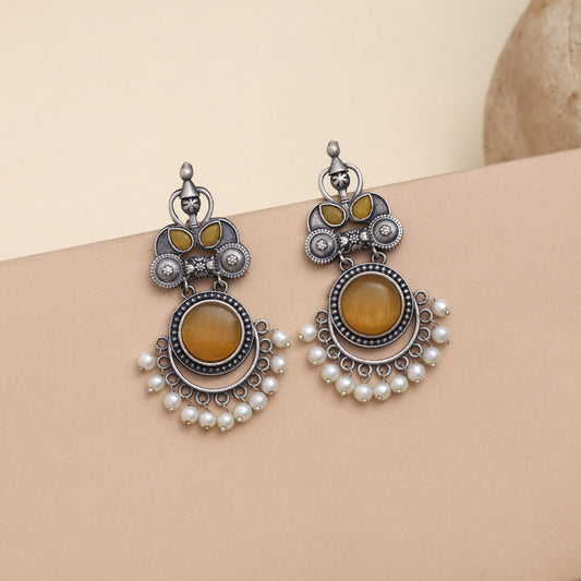 Mustard Yellow Color Oxidised Earrings To Match Vibrant Festive Attire