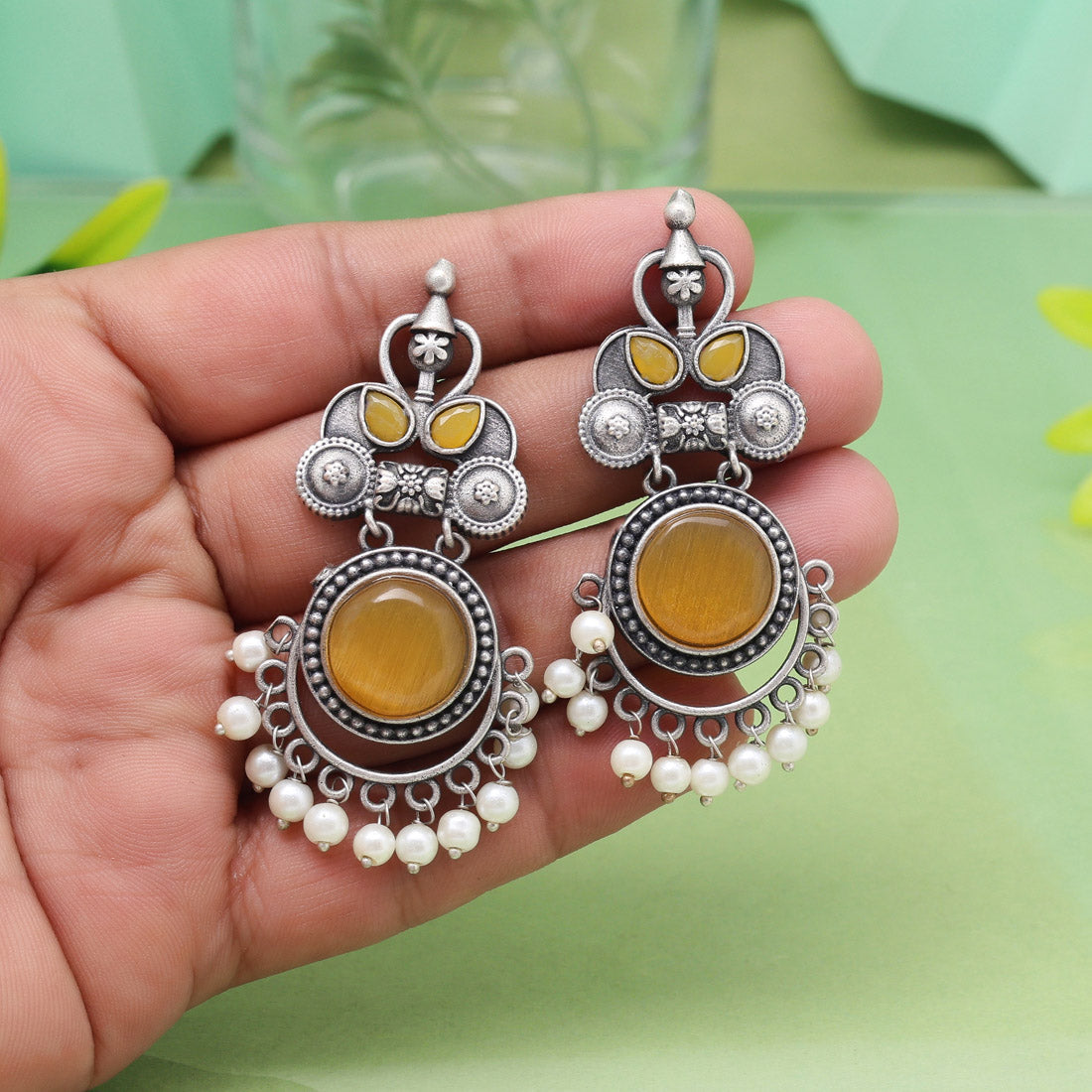 Mustard Yellow Color Oxidised Earrings To Match Vibrant Festive Attire
