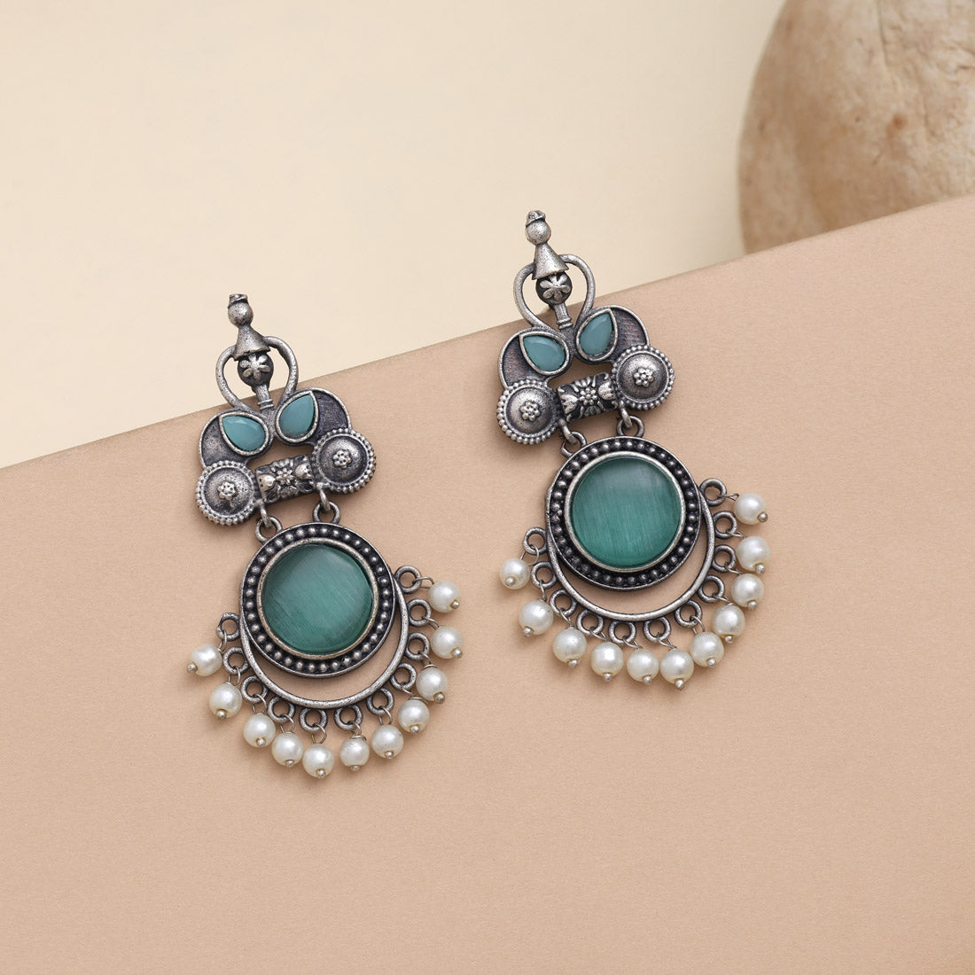 Rama Green Color Oxidised Earrings For Ethnic And Indo-Western Wear