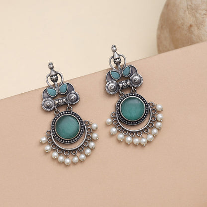 Rama Green Color Oxidised Earrings For Ethnic And Indo-Western Wear