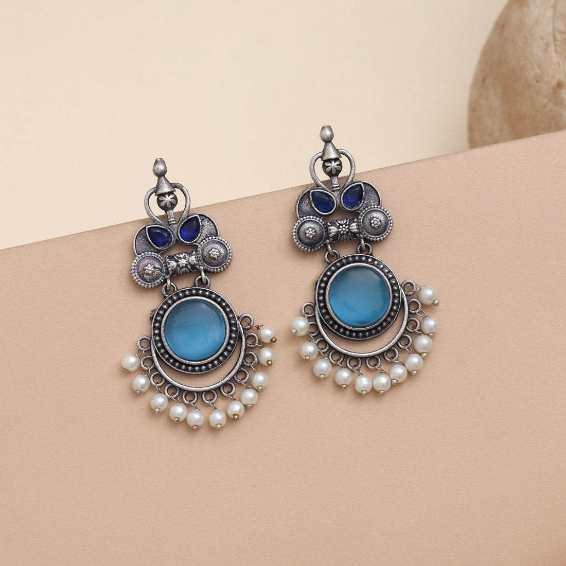 Eye-Catching Sky Blue Color Oxidised Earrings For Girls And Women