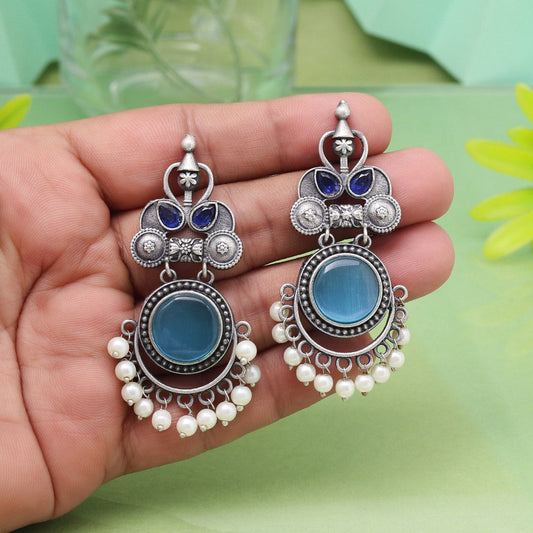 Eye-Catching Sky Blue Color Oxidised Earrings For Girls And Women