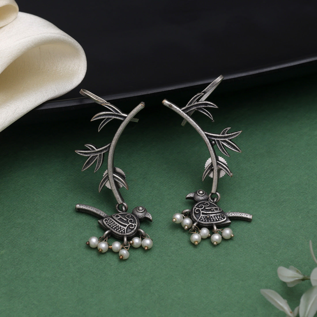 Designer Silver Color Oxidised Ear Cuff Earrings For Women & Girls