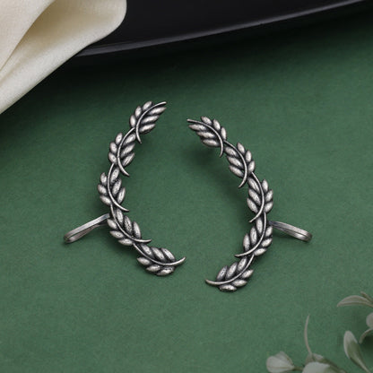 Graceful Silver Color Oxidised Ear Cuff Earrings With Tribal Design